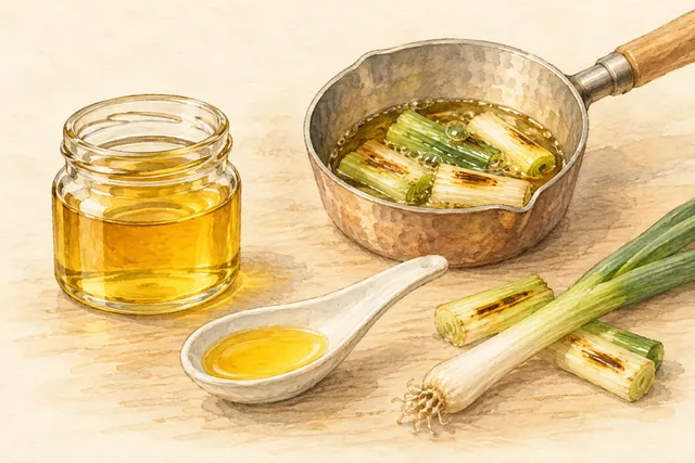 Gentle watercolor illustration: A small amount of fragrant oil is shown as a separate component of a bowl.
