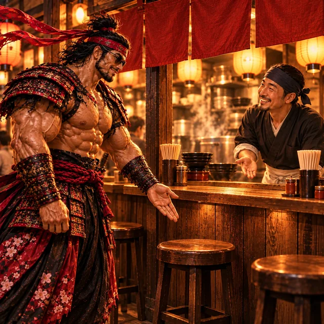 SamuraiMacho asks a staff member about an empty counter seat.