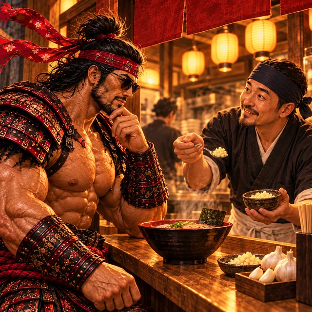 SamuraiMacho asks the staff to add minced garlic.