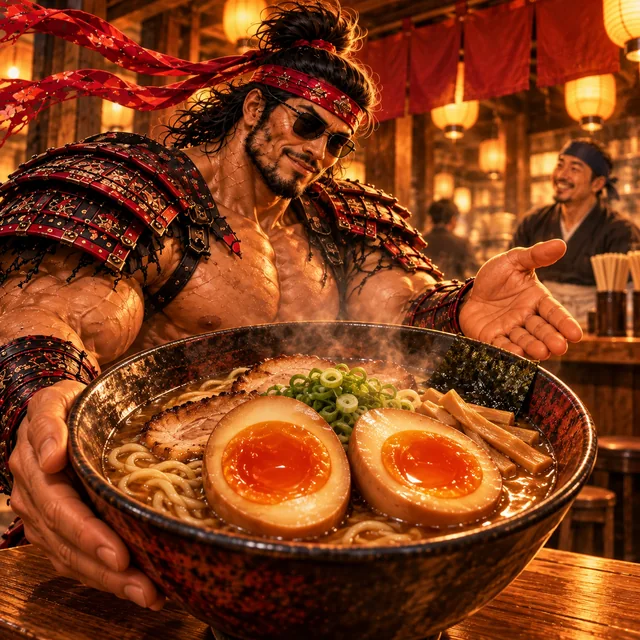 SamuraiMacho asks for an extra seasoned egg.
