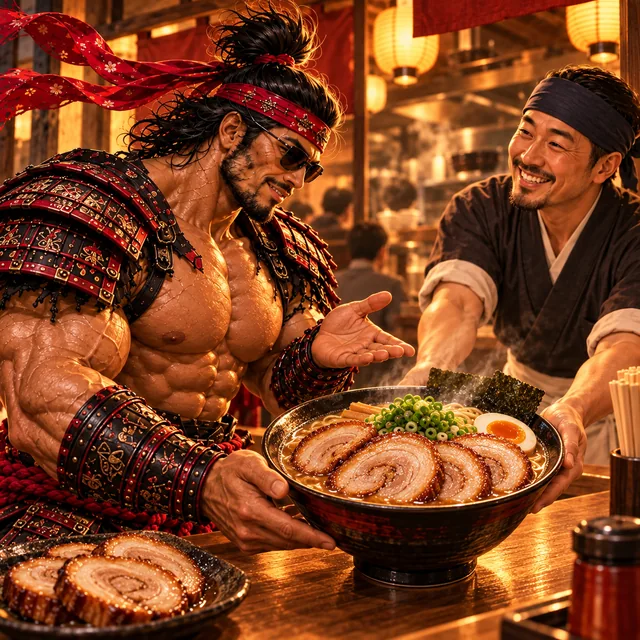 SamuraiMacho orders extra slices of chashu.