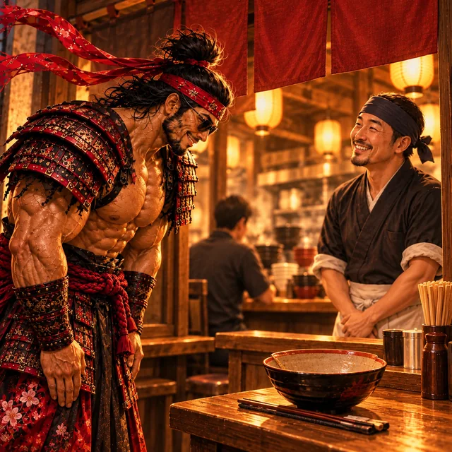 SamuraiMacho thanks the staff after the meal.