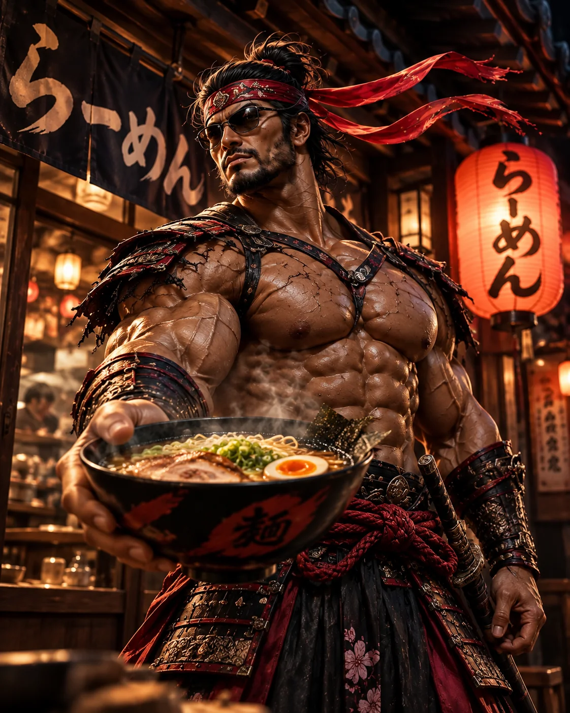 Illustration of Samurai Macho holding bowl