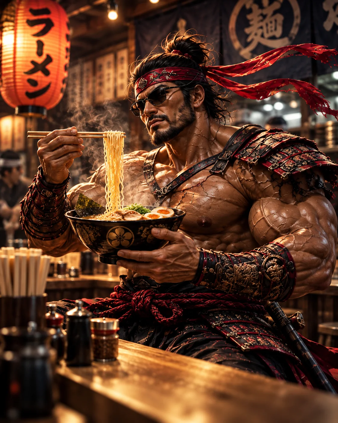 Samurai Macho introduces Ramen Encyclopedia · AI illustration