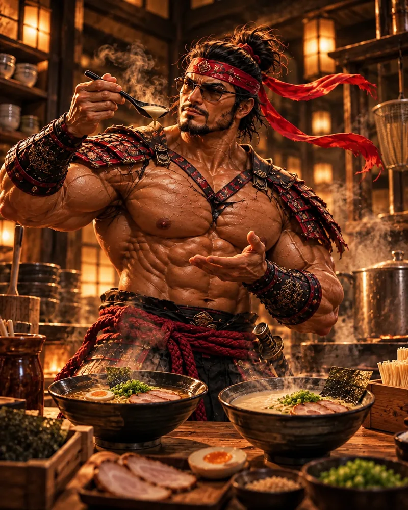 The broth detective · Samurai Macho AI illustration