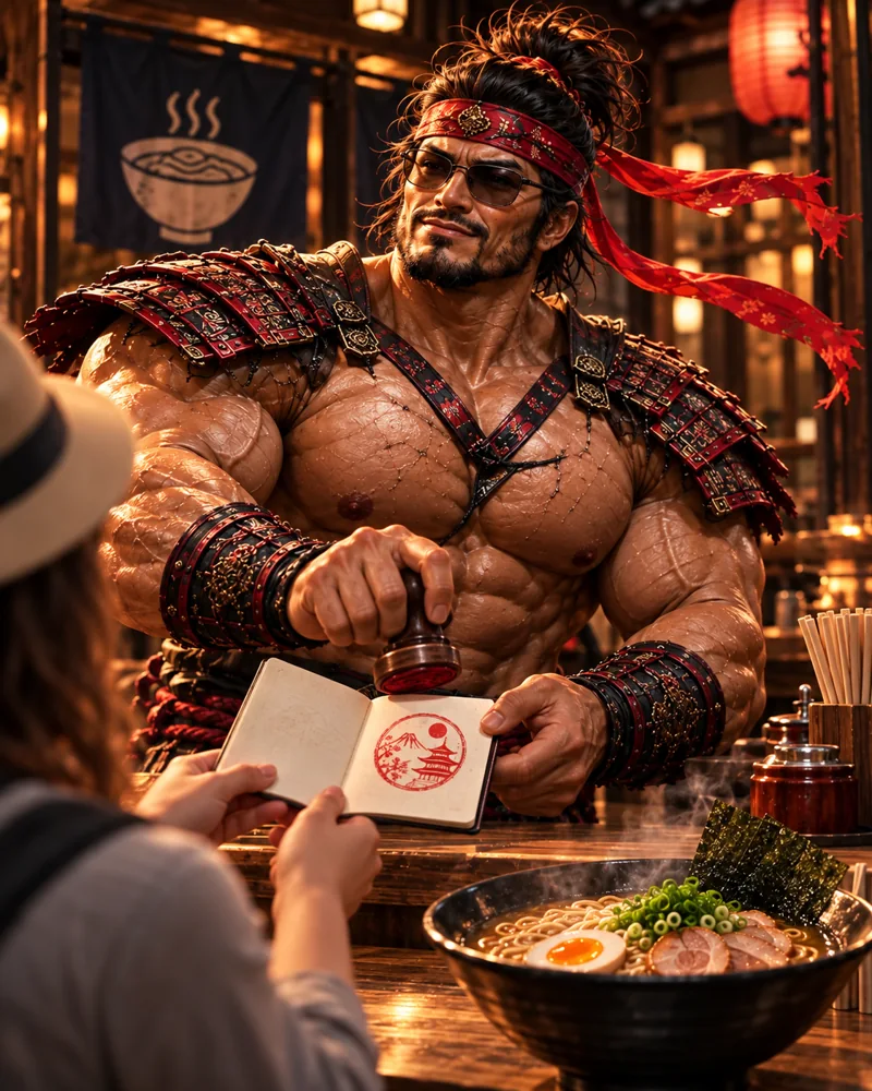 Samurai Macho introduces Ramen Quest · AI illustration